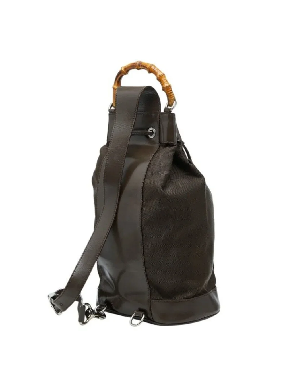 Gucci Bamb Shoulder Bag Drawstring 003 Brown Nylon Leather